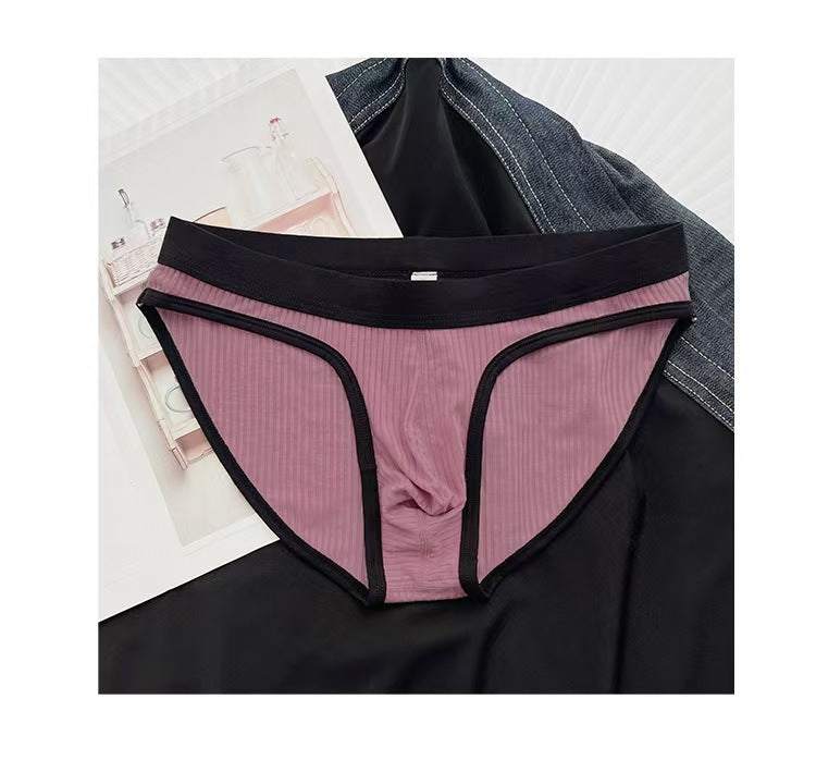 Men's threaded fabric comfortable and breathable sexy underwear big bag U convex solid color simple briefs