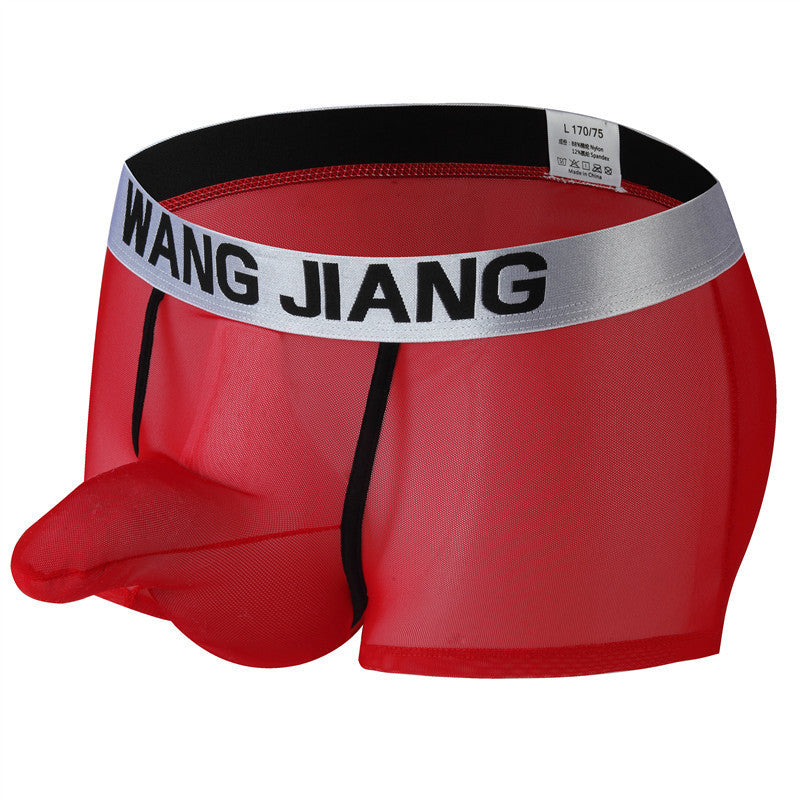 Men's See‑Through Mesh Pouch Underwear, Bullet Separation Design Elephant Trunk Boxer Briefs, Sexy Support Pouch Trunks for Men