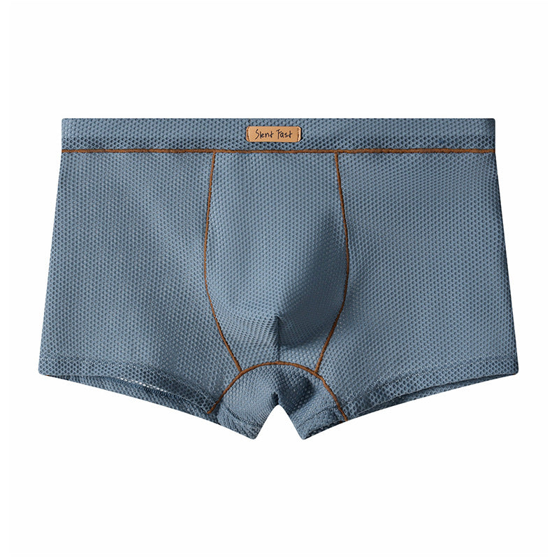 Solid color mesh ice silk men's underwear summer boxer bottom pants boys refreshing breathable mid-waist four-corner pants