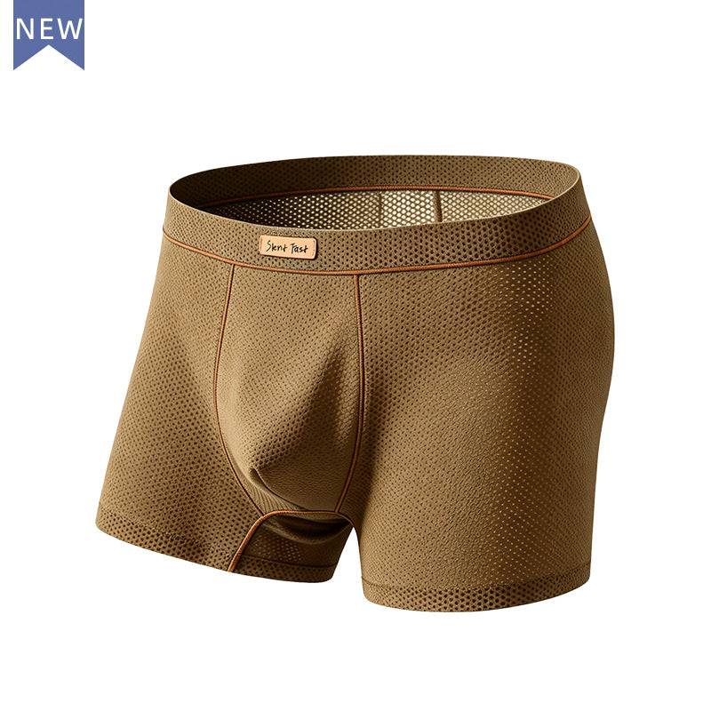 Solid color mesh ice silk men's underwear summer boxer bottom pants boys refreshing breathable mid-waist four-corner pants