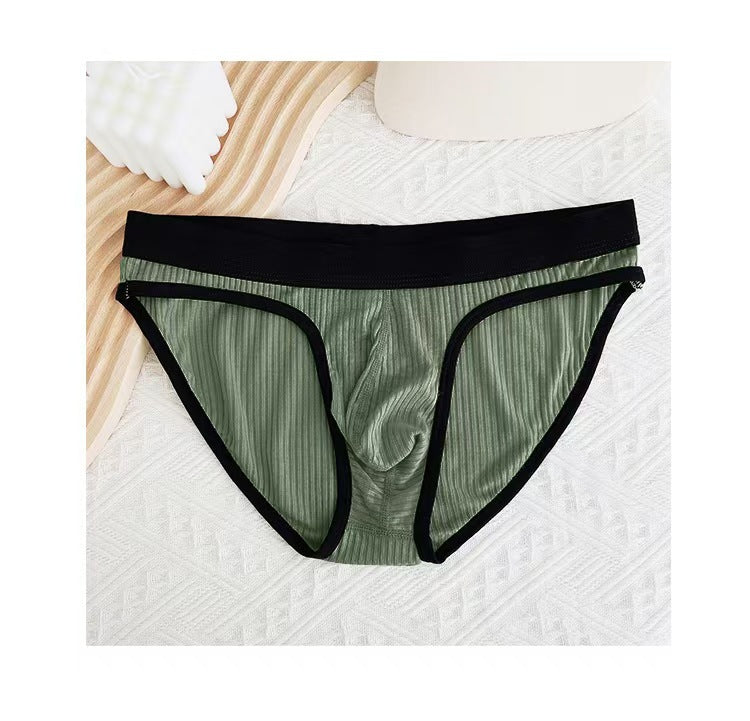 Men's threaded fabric comfortable and breathable sexy underwear big bag U convex solid color simple briefs