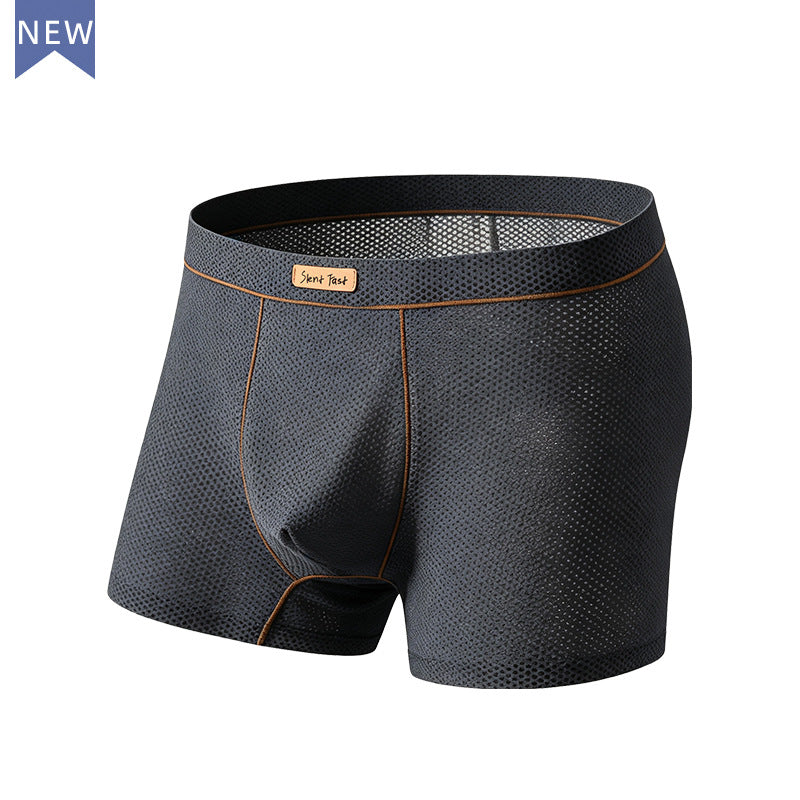 Solid color mesh ice silk men's underwear summer boxer bottom pants boys refreshing breathable mid-waist four-corner pants