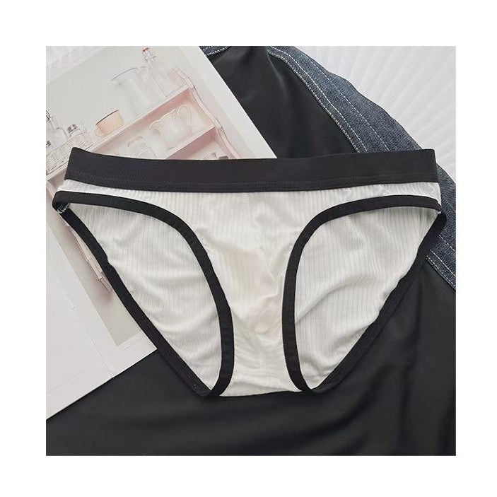 Men's threaded fabric comfortable and breathable sexy underwear big bag U convex solid color simple briefs