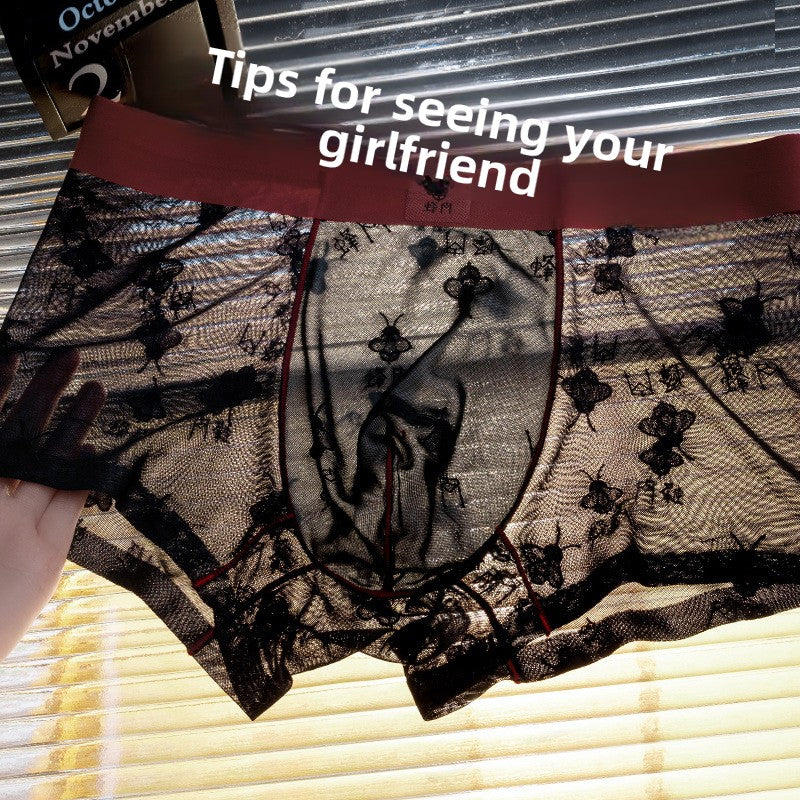 Men's underwear boxers transparent mesh breathable comfortable nylon ultra-thin cool seamless underwear