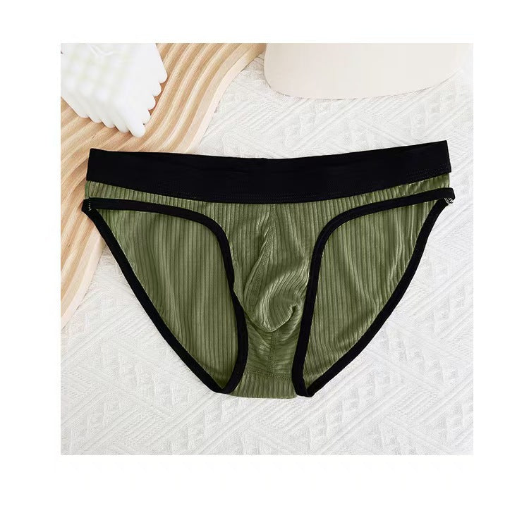 Men's threaded fabric comfortable and breathable sexy underwear big bag U convex solid color simple briefs