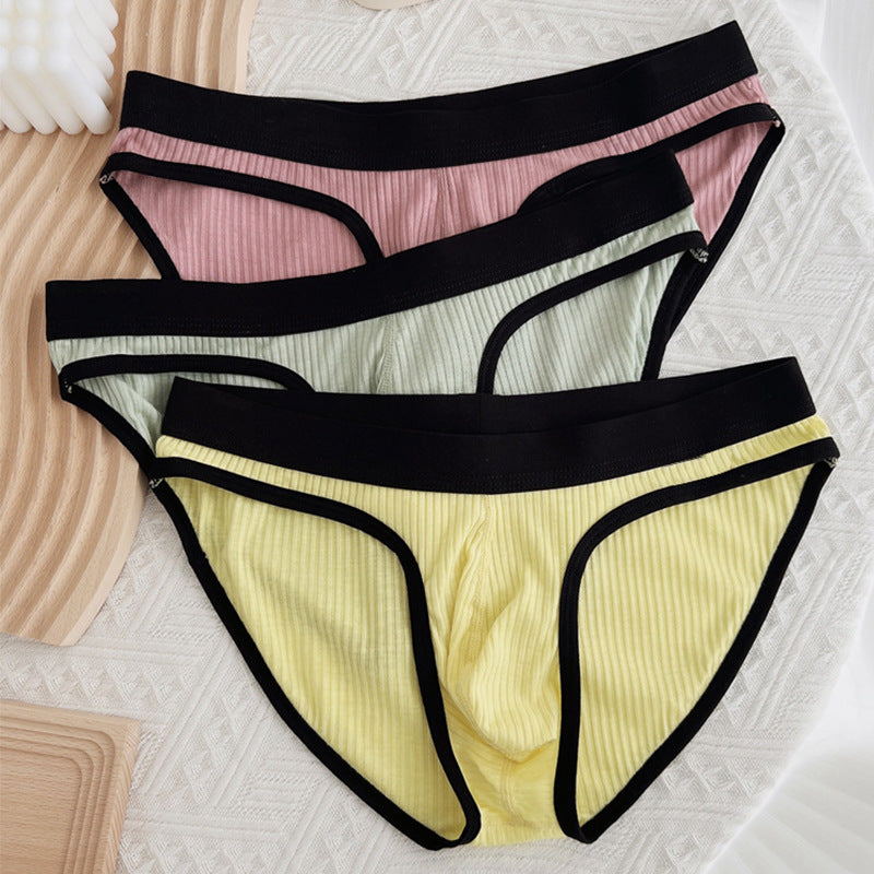 Men's threaded fabric comfortable and breathable sexy underwear big bag U convex solid color simple briefs