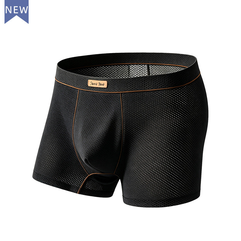 Solid color mesh ice silk men's underwear summer boxer bottom pants boys refreshing breathable mid-waist four-corner pants