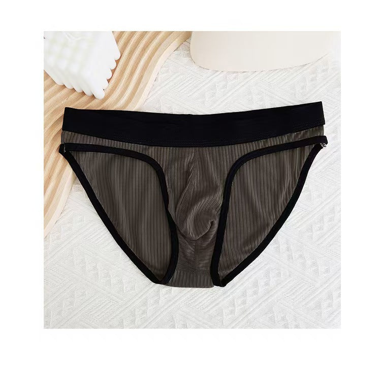 Men's threaded fabric comfortable and breathable sexy underwear big bag U convex solid color simple briefs