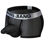 Men's See‑Through Mesh Pouch Underwear, Bullet Separation Design Elephant Trunk Boxer Briefs, Sexy Support Pouch Trunks for Men