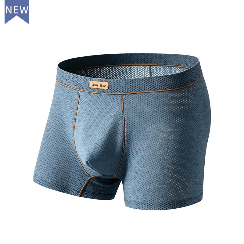 Solid color mesh ice silk men's underwear summer boxer bottom pants boys refreshing breathable mid-waist four-corner pants