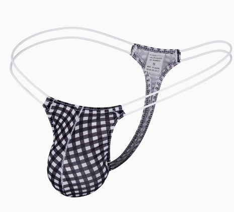 Black gingham double-strap thong