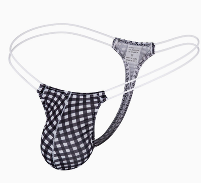 Black gingham double-strap thong