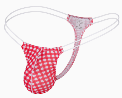 Red gingham double-strap thong