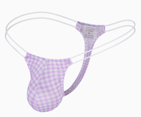 Purple gingham double-strap thong